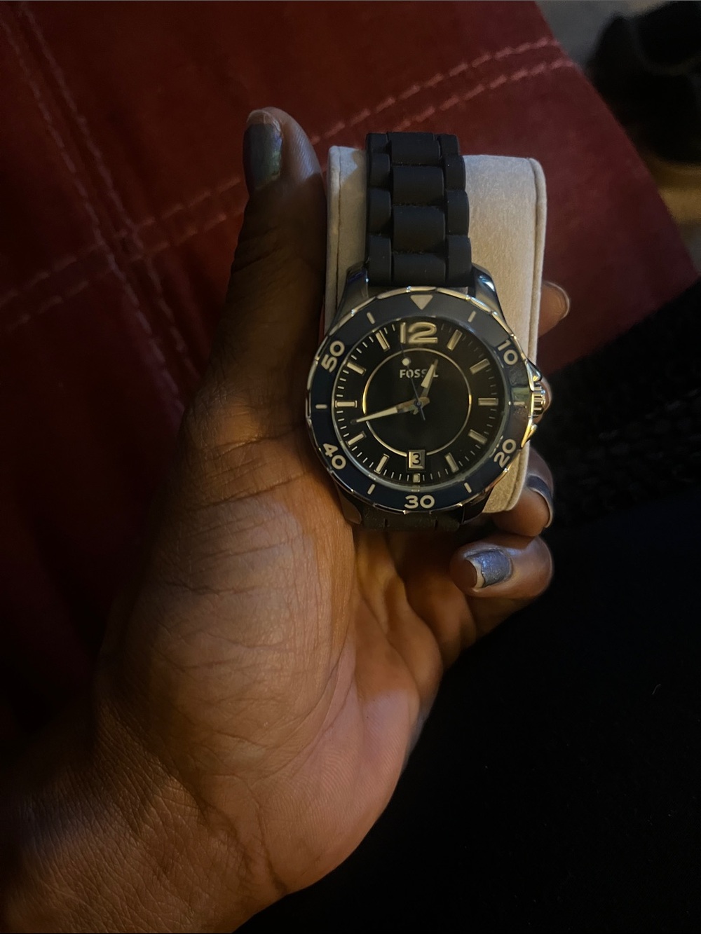 Fossil Men's Black Dial Watch with Black Silicone Strap - Picture 2 of 3